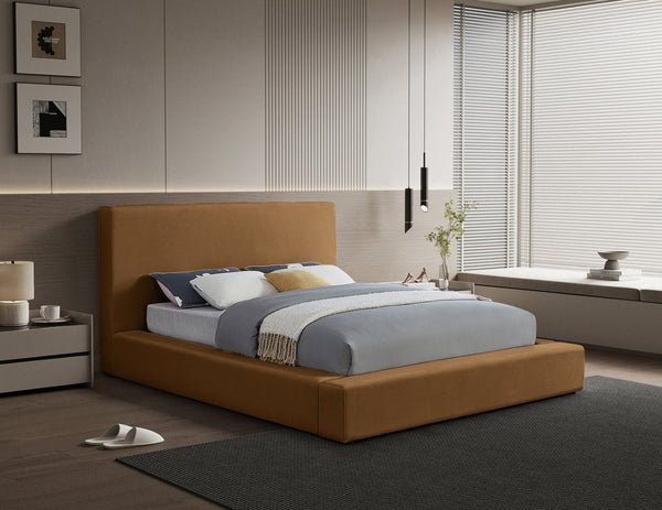 Meridian Furniture Dorian Full Bed Velvet Upholstered Low Profile Frame for Contemporary Bedroom Style Saddle DorianSaddle-F