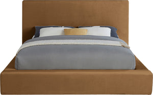 Meridian Furniture Dorian Full Bed Velvet Upholstered Low Profile Frame for Contemporary Bedroom Style Saddle DorianSaddle-F
