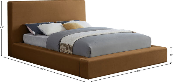 Meridian Furniture Dorian Low Profile King Bed Upholstered Velvet Panel Headboard for Modern Bedroom Decor Saddle DorianSaddle-K