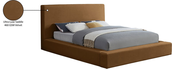 Meridian Furniture Dorian Low Profile King Bed Upholstered Velvet Panel Headboard for Modern Bedroom Decor Saddle DorianSaddle-K