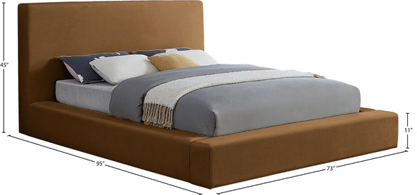 Meridian Furniture Dorian Queen Bed Low Profile Velvet Upholstered Frame with Slatted Support for Modern Bedrooms Saddle DorianSaddle-Q