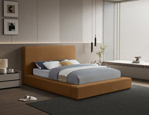 Meridian Furniture Dorian Queen Bed Low Profile Velvet Upholstered Frame with Slatted Support for Modern Bedrooms Saddle DorianSaddle-Q