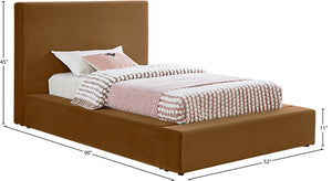 Meridian Furniture Dorian Velvet Twin Bed Low Profile Upholstered Frame and Headboard for Modern Bedrooms Saddle DorianSaddle-T