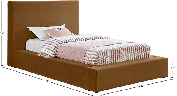 Meridian Furniture Dorian Velvet Twin Bed Low Profile Upholstered Frame and Headboard for Modern Bedrooms Saddle DorianSaddle-T