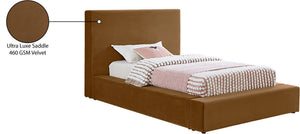Meridian Furniture Dorian Velvet Twin Bed Low Profile Upholstered Frame and Headboard for Modern Bedrooms Saddle DorianSaddle-T