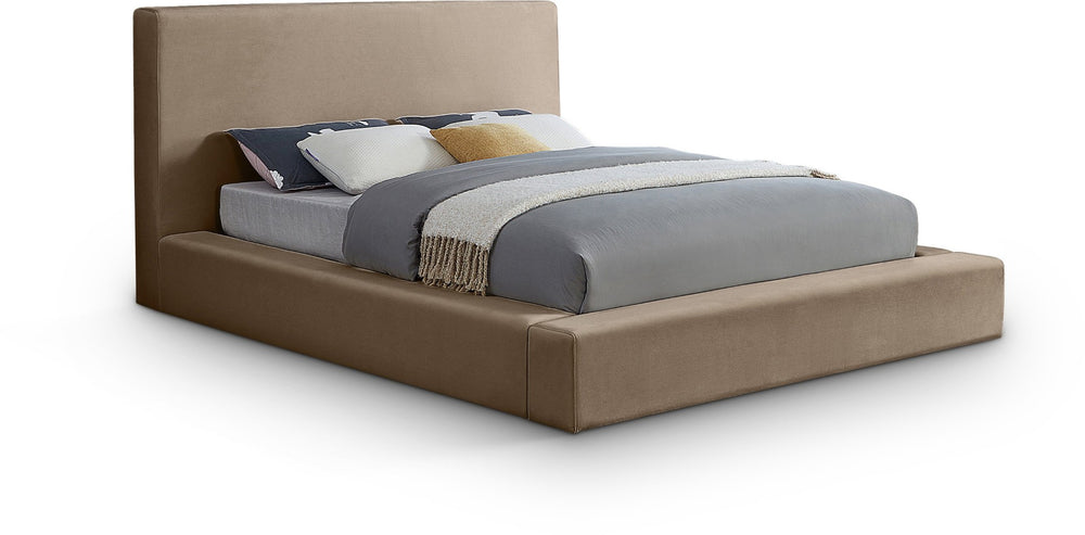 Meridian Furniture Dorian Full Bed Velvet Upholstered Low Profile Frame for Contemporary Bedroom Style Taupe DorianTaupe-F