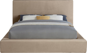 Meridian Furniture Dorian Full Bed Velvet Upholstered Low Profile Frame for Contemporary Bedroom Style Taupe DorianTaupe-F