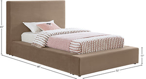Meridian Furniture Dorian Velvet Twin Bed Low Profile Upholstered Frame and Headboard for Modern Bedrooms Taupe DorianTaupe-T