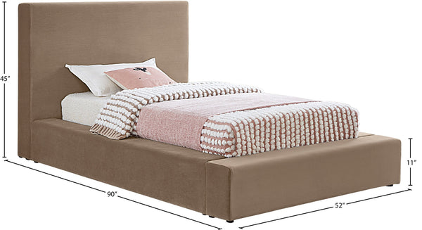 Meridian Furniture Dorian Velvet Twin Bed Low Profile Upholstered Frame and Headboard for Modern Bedrooms Taupe DorianTaupe-T