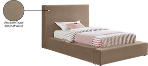 Meridian Furniture Dorian Velvet Twin Bed Low Profile Upholstered Frame and Headboard for Modern Bedrooms Taupe DorianTaupe-T