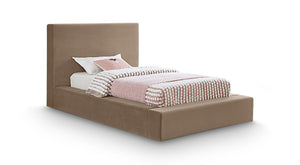 Meridian Furniture Dorian Velvet Twin Bed Low Profile Upholstered Frame and Headboard for Modern Bedrooms Taupe DorianTaupe-T