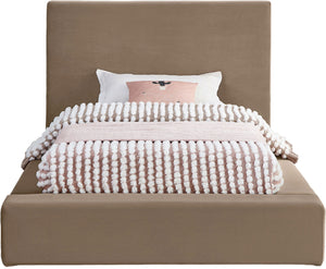 Meridian Furniture Dorian Velvet Twin Bed Low Profile Upholstered Frame and Headboard for Modern Bedrooms Taupe DorianTaupe-T