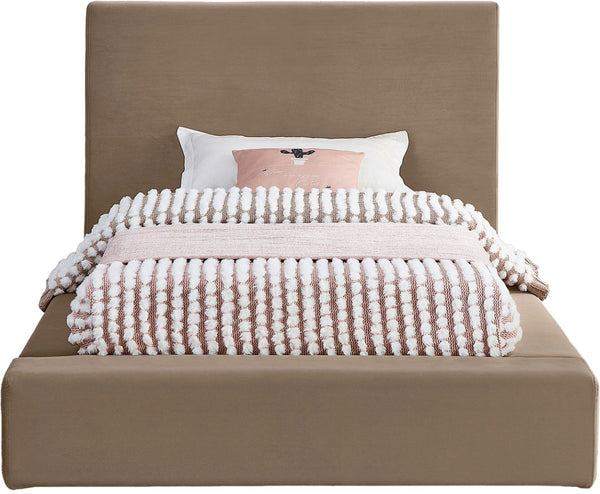 Meridian Furniture Dorian Velvet Twin Bed Low Profile Upholstered Frame and Headboard for Modern Bedrooms Taupe DorianTaupe-T