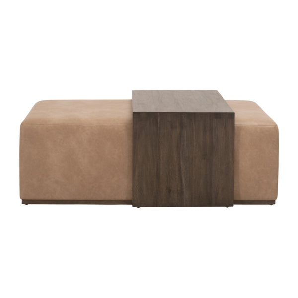 Essentials For Living Dovetail Upholstered Coffee Table - Elegant Dual-design Acacia & Vegan Leather For Stylish Living Spaces Burnished Brown Acacia Mdf,Acacia Veneer,Solid Beech Wood,Solid Rubberwood,Metal 6042.Bbrn/Ivt