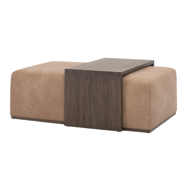 Essentials For Living Dovetail Upholstered Coffee Table - Elegant Dual-design Acacia & Vegan Leather For Stylish Living Spaces Burnished Brown Acacia Mdf,Acacia Veneer,Solid Beech Wood,Solid Rubberwood,Metal 6042.Bbrn/Ivt