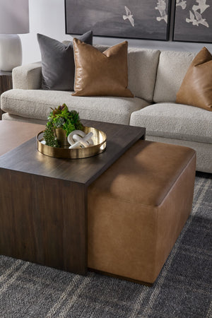 Essentials For Living Dovetail Upholstered Coffee Table - Elegant Dual-design Acacia & Vegan Leather For Stylish Living Spaces Burnished Brown Acacia Mdf,Acacia Veneer,Solid Beech Wood,Solid Rubberwood,Metal 6042.Bbrn/Ivt