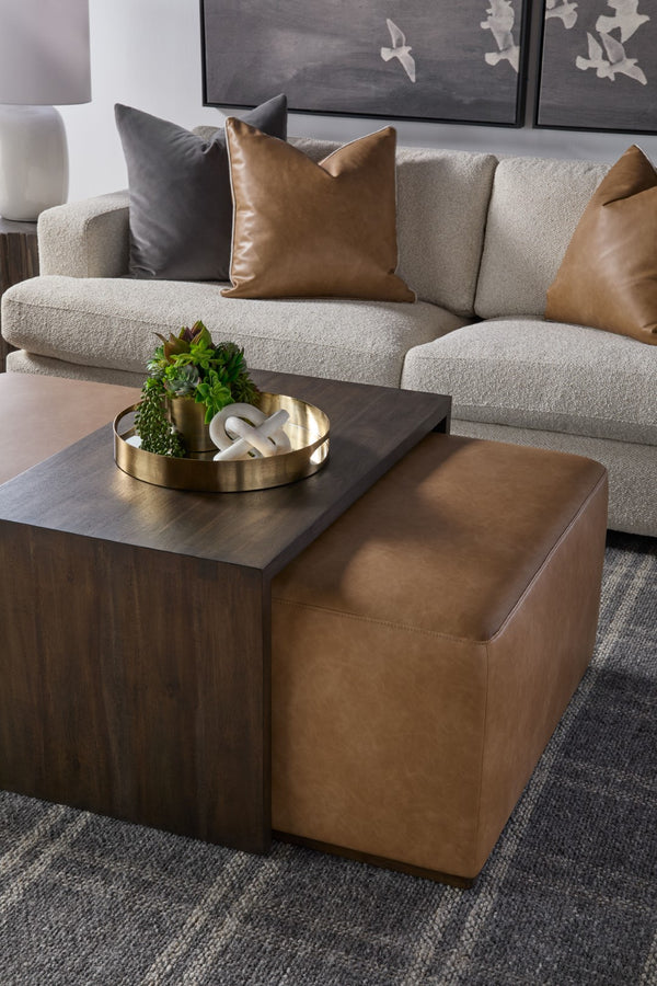 Essentials For Living Dovetail Upholstered Coffee Table - Elegant Dual-design Acacia & Vegan Leather For Stylish Living Spaces Burnished Brown Acacia Mdf,Acacia Veneer,Solid Beech Wood,Solid Rubberwood,Metal 6042.Bbrn/Ivt