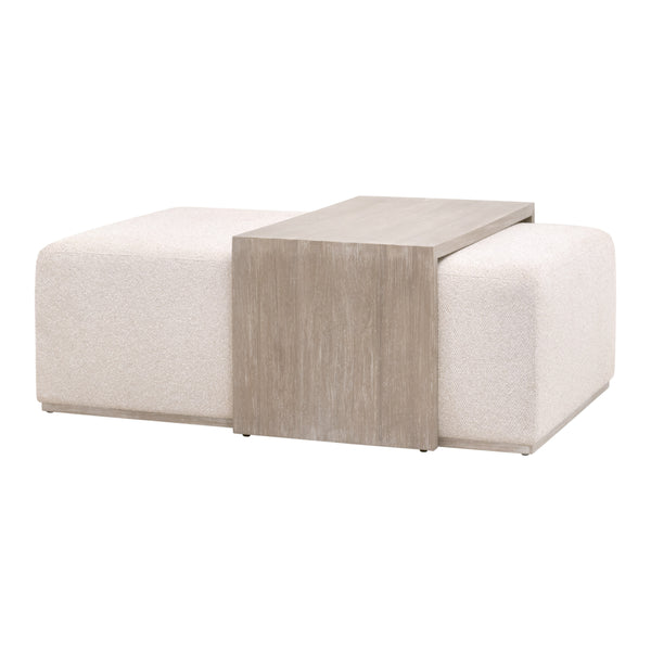 Dovetail Upholstered Coffee Table LiveSmart Gellar-Linen, Natural Gray Acacia 6042.NG/LGLIN Essentials for Living