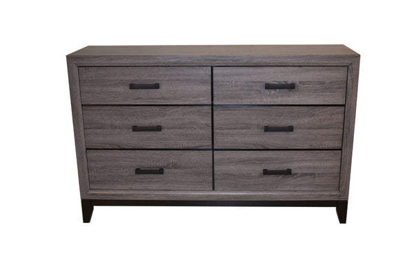 English Elm King Sierra 5-Piece Contemporary Rustic Gray Bedroom Set with Queen Panel Bed, Dresser, Mirror, Nightstand, Smooth-Glide Drawers 808857773654