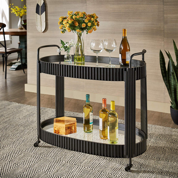 Choteau Iron Bar Cart with Tempered Glass Shelves for Modern Entertaining