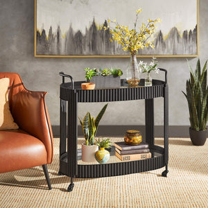 Choteau Iron Bar Cart with Tempered Glass Shelves for Modern Entertaining
