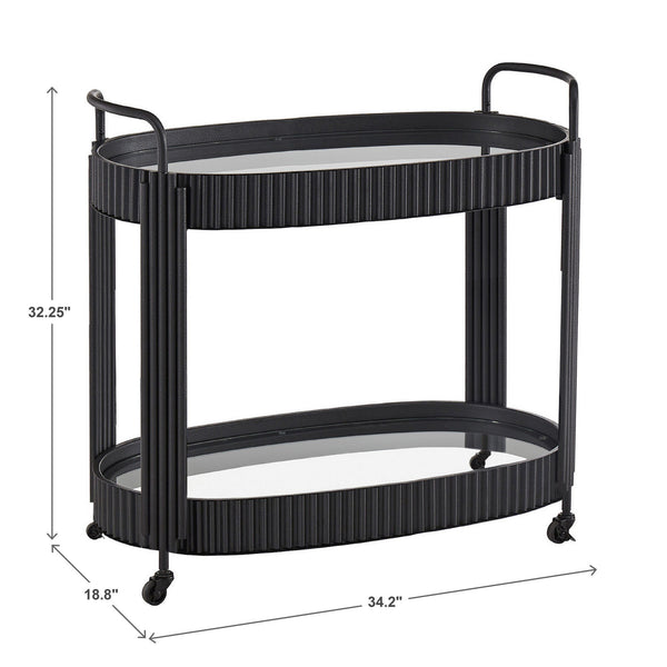 Choteau Iron Bar Cart with Tempered Glass Shelves for Modern Entertaining