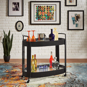 Choteau Iron Bar Cart with Tempered Glass Shelves for Modern Entertaining