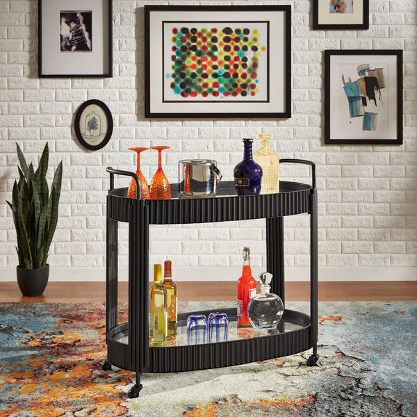 Choteau Iron Bar Cart with Tempered Glass Shelves for Modern Entertaining