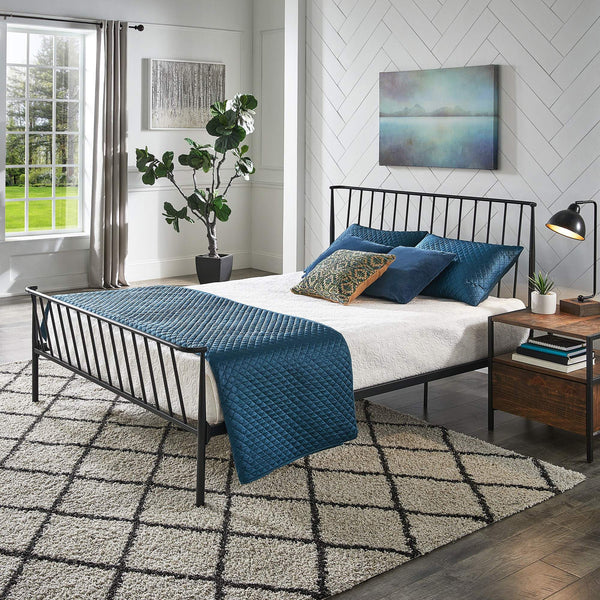 Luling Matte Black Iron Queen Bed Low Profile Geometric Industrial Frame