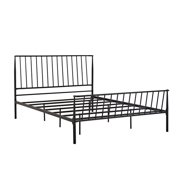 Luling Matte Black Iron Queen Bed Low Profile Geometric Industrial Frame