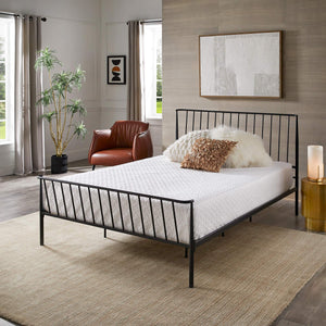 Luling Matte Black Iron Queen Bed Low Profile Geometric Industrial Frame