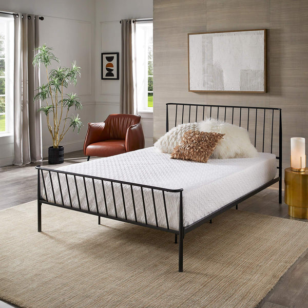 Luling Matte Black Iron Queen Bed Low Profile Geometric Industrial Frame