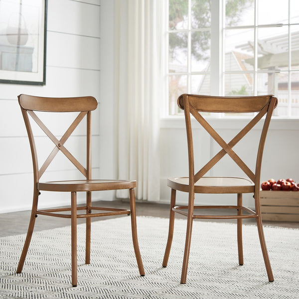 Ervine Metal Dining Chair Set of Two with X-cross Back for Farmhouse Bistro Rooms