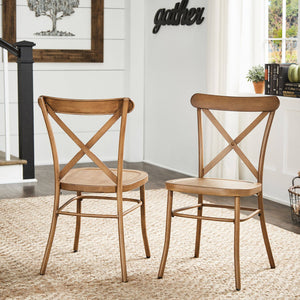 Ervine Metal Dining Chair Set of Two with X-cross Back for Farmhouse Bistro Rooms