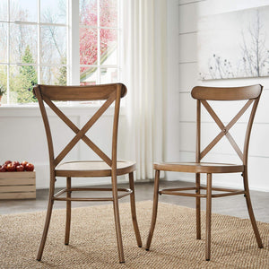 Ervine Metal Dining Chair Set of Two with X-cross Back for Farmhouse Bistro Rooms