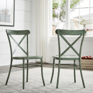 Ervine Metal Dining Chair Set of Two with X-cross Back for Farmhouse Bistro Rooms