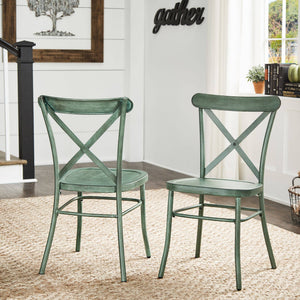 Ervine Metal Dining Chair Set of Two with X-cross Back for Farmhouse Bistro Rooms