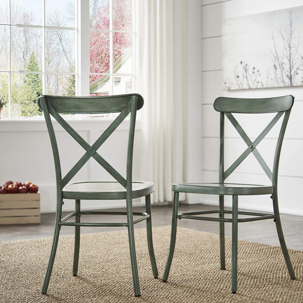 Ervine Metal Dining Chair Set of Two with X-cross Back for Farmhouse Bistro Rooms