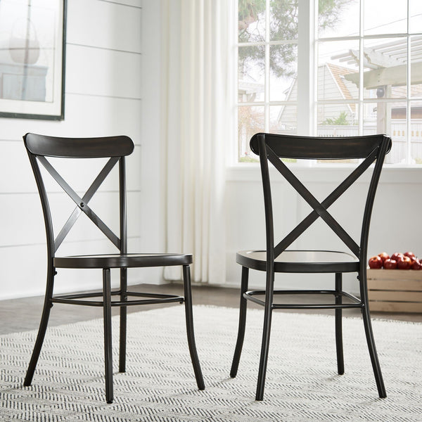 Ervine Metal Dining Chair Set of Two with X-cross Back for Farmhouse Bistro Rooms
