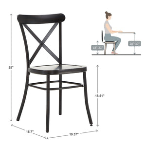 Ervine Metal Dining Chair Set of Two with X-cross Back for Farmhouse Bistro Rooms