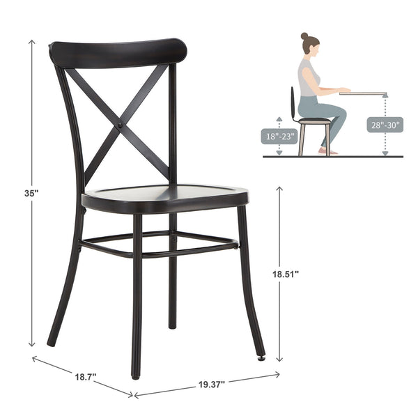 Ervine Metal Dining Chair Set of Two with X-cross Back for Farmhouse Bistro Rooms