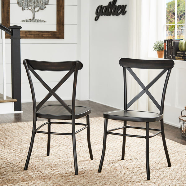 Ervine Metal Dining Chair Set of Two with X-cross Back for Farmhouse Bistro Rooms