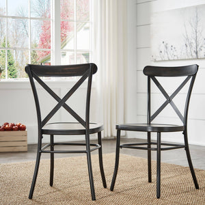 Ervine Metal Dining Chair Set of Two with X-cross Back for Farmhouse Bistro Rooms