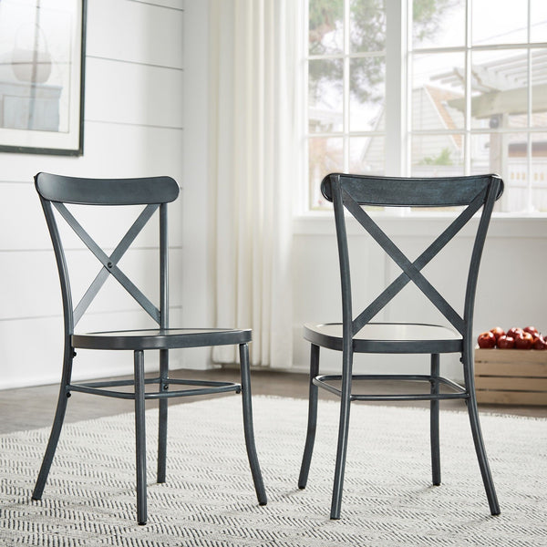 Ervine Metal Dining Chair Set of Two with X-cross Back for Farmhouse Bistro Rooms