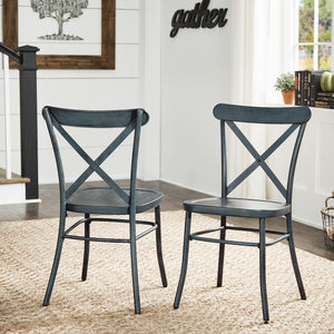 Ervine Metal Dining Chair Set of Two with X-cross Back for Farmhouse Bistro Rooms