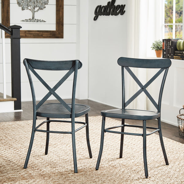 Ervine Metal Dining Chair Set of Two with X-cross Back for Farmhouse Bistro Rooms