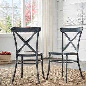 Ervine Metal Dining Chair Set of Two with X-cross Back for Farmhouse Bistro Rooms