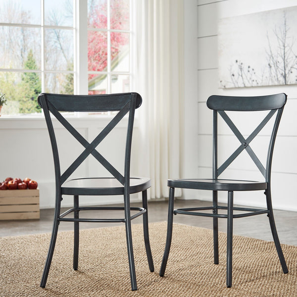 Ervine Metal Dining Chair Set of Two with X-cross Back for Farmhouse Bistro Rooms