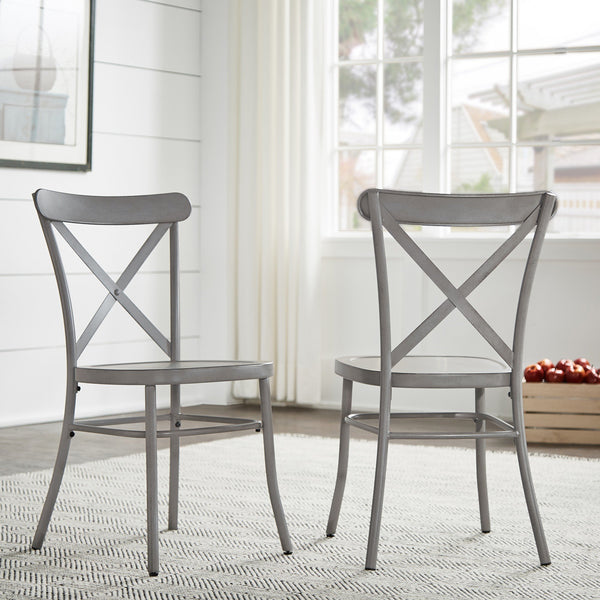 Ervine Metal Dining Chair Set of Two with X-cross Back for Farmhouse Bistro Rooms