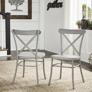 Ervine Metal Dining Chair Set of Two with X-cross Back for Farmhouse Bistro Rooms
